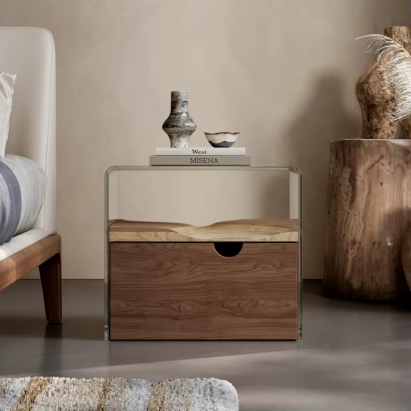 Glass-topped Bedside Table, Wooden Bedroom Furniture, Home Furniture Featuring a Large Drawer - Bedroom furniture - QONKA ...