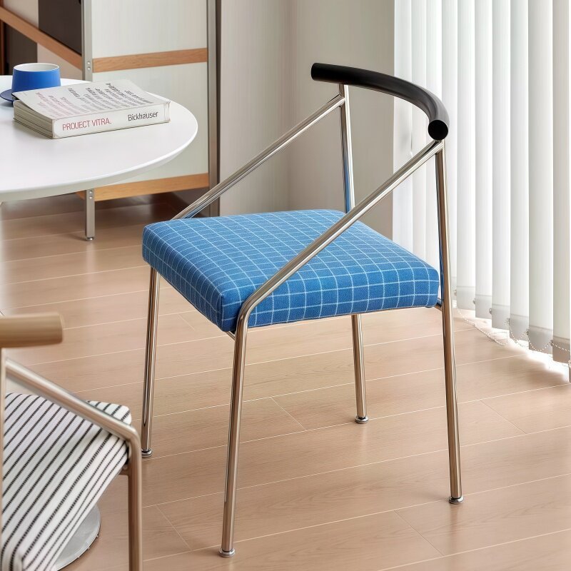 Dining Chair With White Ash Wood Backrest Stainless Steel Frame Fabric Upholstered Cushion Modern Minimalist Side Chair Fo...