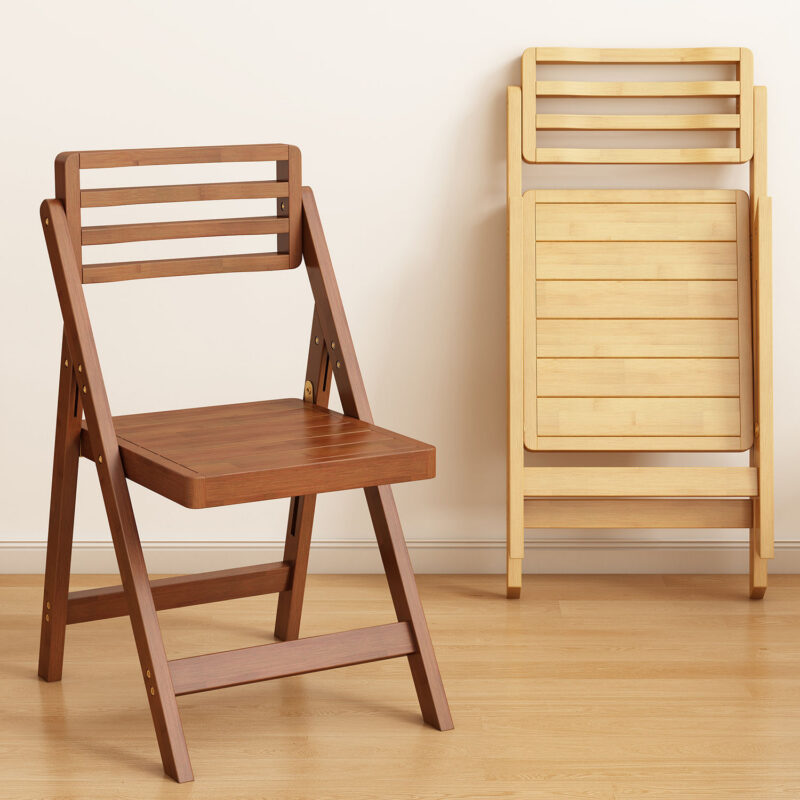 Natural Bamboo Folding Dining Chair Slatted Hollow Backrest Solid Bamboo Foldable Side Chair Indoor Balcony Patio - Solid ...
