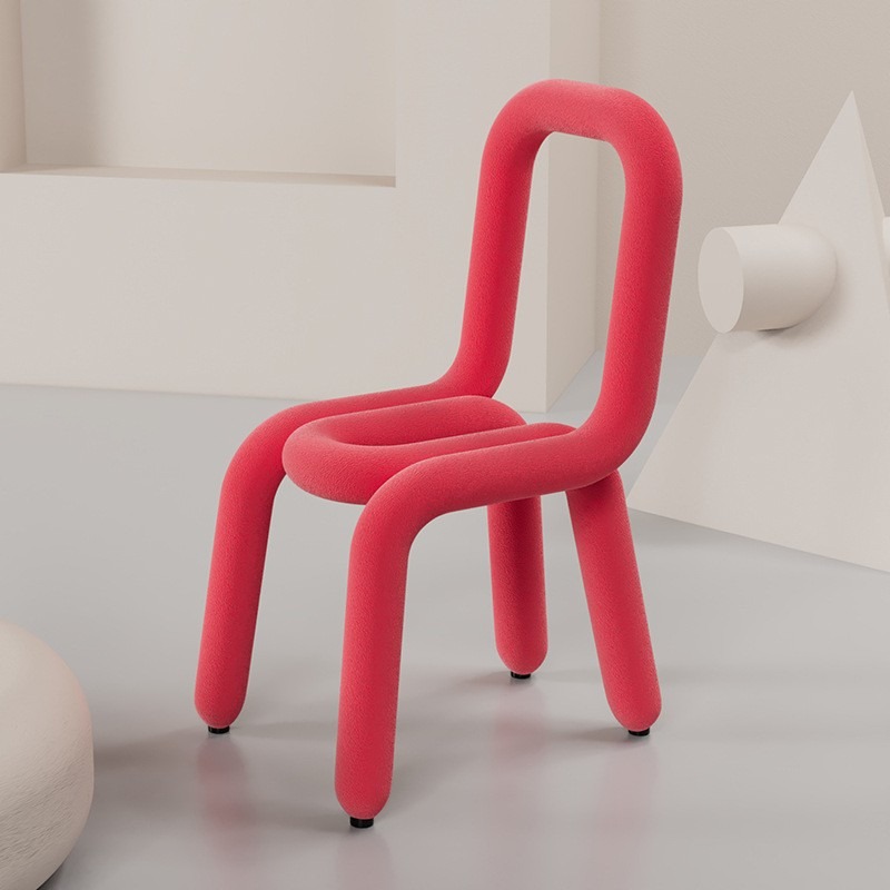 Creative Curved Tube Dining Chair Cashmere Fabric High Resilience Sponge Metal Frame Accent Chair - Metal dining chair - Q...