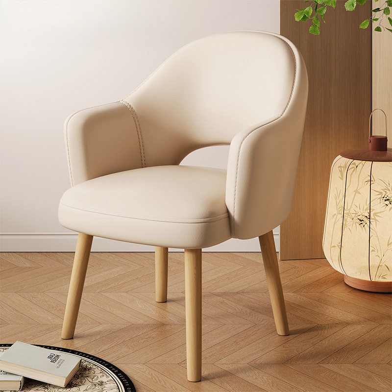 Modern Upholstered Dining Chair with Armrest Solid Wood Leg PU Leather Accent Chair for Dining Room Kitchen - Solid wood d...