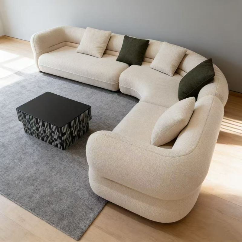 Curved L-Shaped Lambswool Fabric Reclining Sofa - Sofa - QONKA HOME