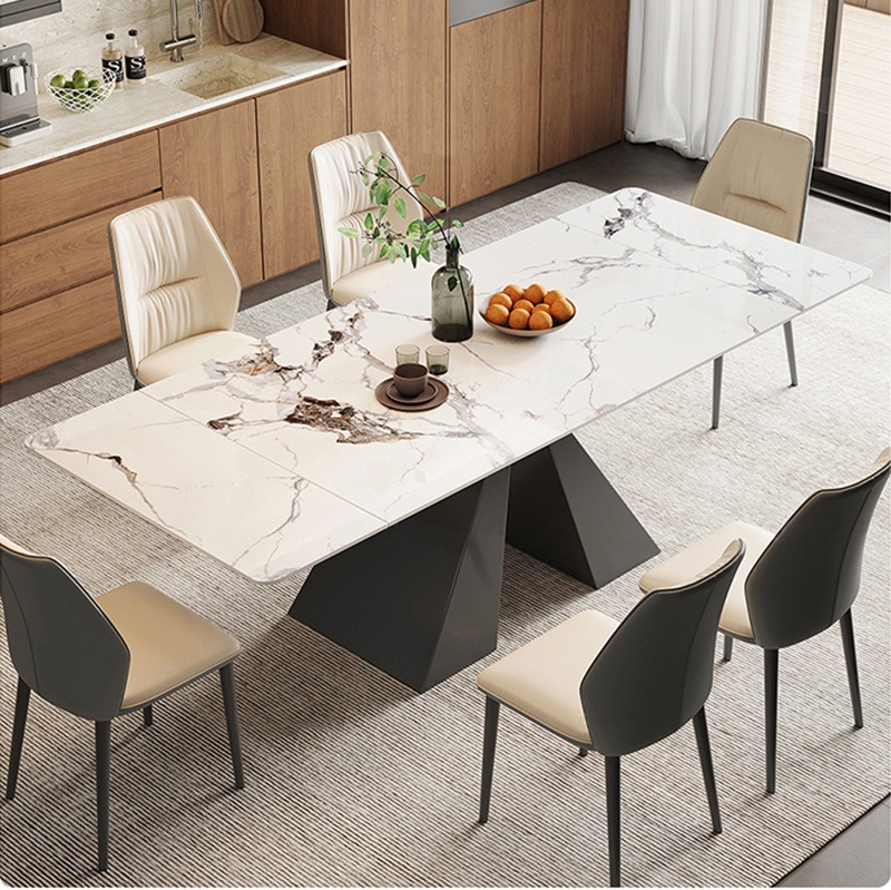 Extendable sintered stone dining table with retractable foldable tabletop, QONKA HOME