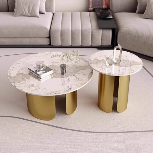 Pandora Sintered Stone Round Coffee Table Set - Coffee table - QONKA HOME