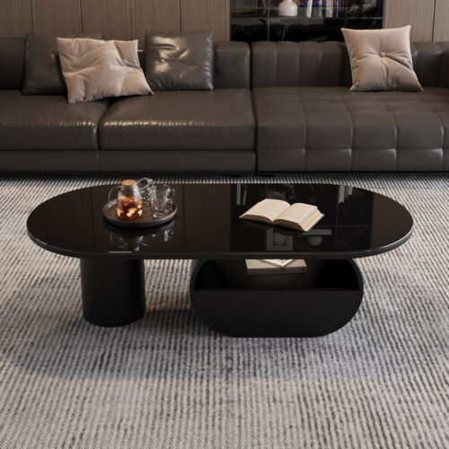 Modern Minimalist oval Tempered Glass Coffee Table - Coffee table - QONKA HOME
