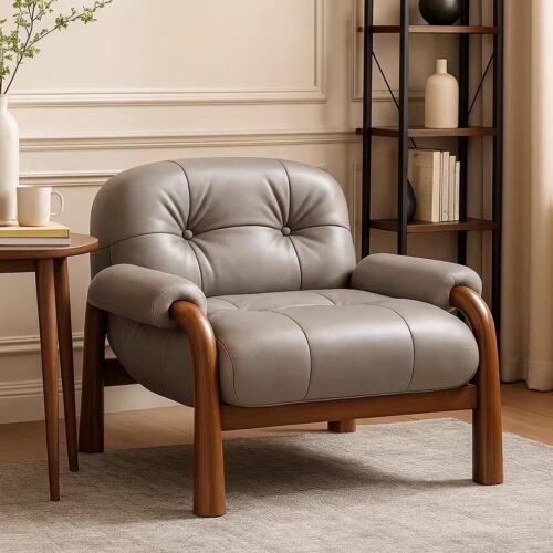 Wabi-sabi-style Solid Wood Single-Seater Sofa Chair - Living room furniture - QONKA HOME