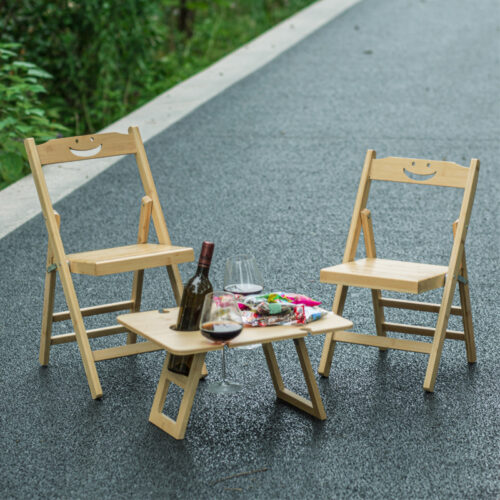 Natural Nan Bamboo Folding Chair Smiley Hollow Backrest Portable Solid Bamboo Side Chair Indoor Outdoor Dining Stool - Sol...