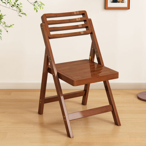 Natural Bamboo Folding Dining Chair Slatted Hollow Backrest Solid Bamboo Foldable Side Chair Indoor Balcony Patio - Solid ...