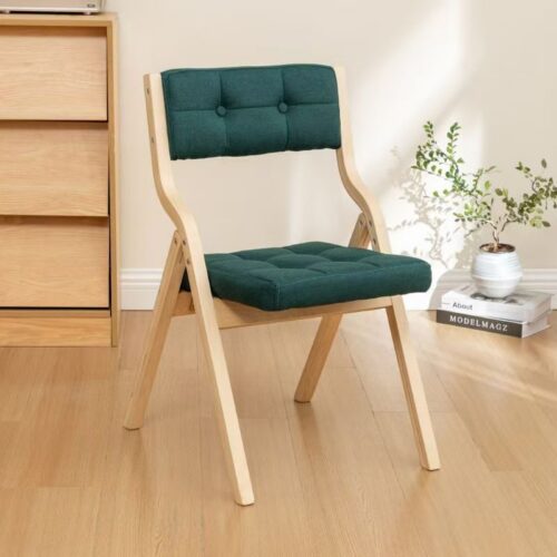 Poplar Wood Folding Dining Chair Linen Fabric Padded Foldable Dining Side Chair for Kitchen Apartment - Solid wood dining ...