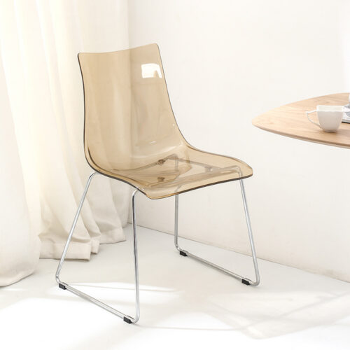 Transparent Plastic Dining Chair with Chrome Metal Sled Base Modern Accent Side Chair - Metal dining chair - QONKA HOME