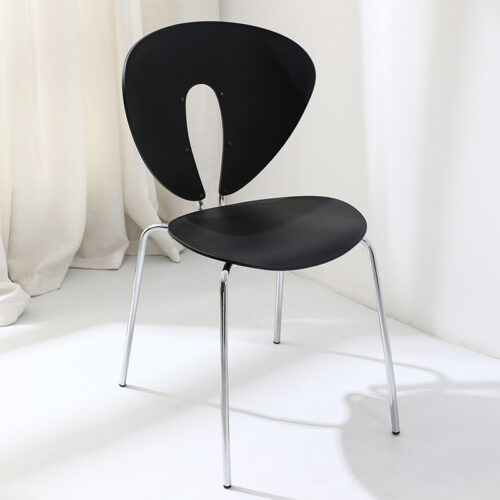 Modern Hollow Plastic Dining Chair with Color Coated Metal Legs Creative Curved Accent Chair - Metal dining chair - QONKA ...