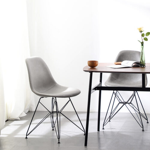 PU Leather Upholstered Dining Chair with Black Wire Metal Legs Modern Shell Side Chair - Metal dining chair - QONKA HOME