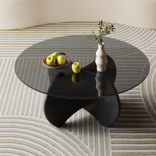 Rubber Wood Base Tempered Smoked Glass Top Multi‑Color Optional Irregular Artistic Leg Round Nesting side Table - Bedsid...
