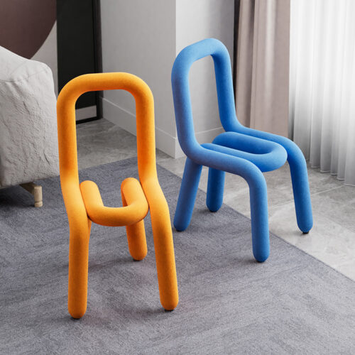 Creative Curved Tube Dining Chair Cashmere Fabric High Resilience Sponge Metal Frame Accent Chair - Metal dining chair - Q...