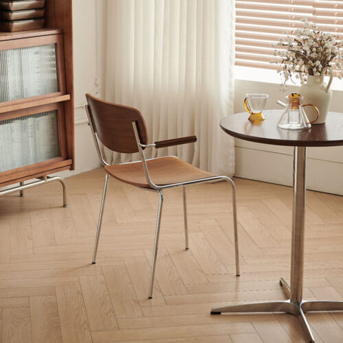 Vintage Dining Chair Electroplated Metal Frame Solid Wood Seat & Backrest Armchair - Metal dining chair - QONKA HOME
