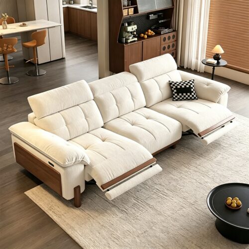 Cream Electric Reclining Fabric Sectional Sofa - Sofa - QONKA HOME