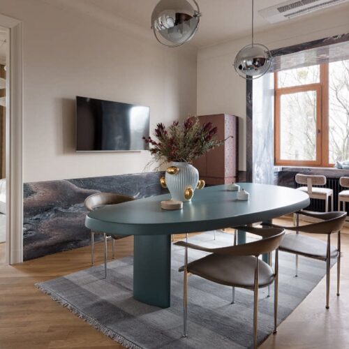 Oval Solid Pine Dining Table Matte Monochrome Finish Multi Cylinder Legs Minimalist Japandi Dining Table for Dining Room -...