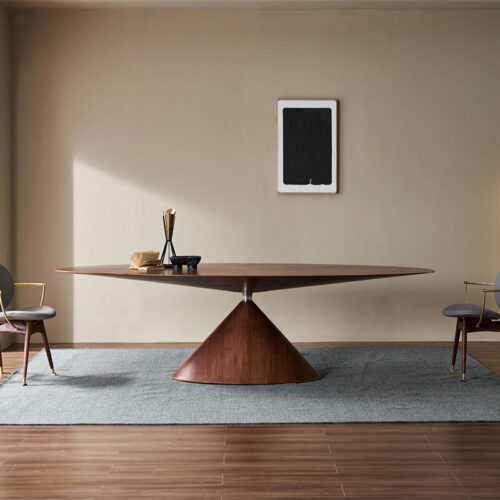 Oval Solid Walnut Dining Table Sunburst Veneer Pedestal Base Designer Modern Luxury Solid Wood Dining Table - Dining table...
