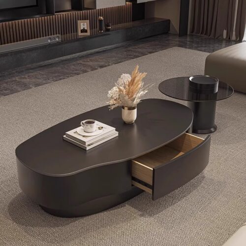 Irregular Sintered Stone Coffee Table Metal Frame Storage Tea Table With Drawer - Coffee table - QONKA HOME