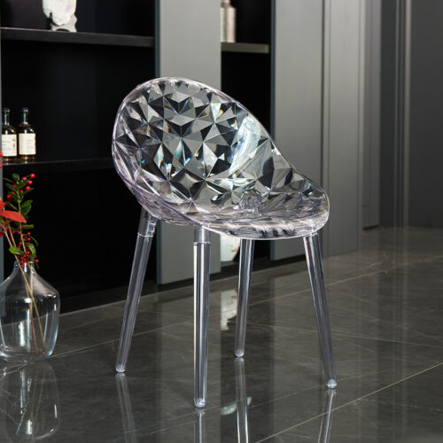 Diamond Textured Transparent PC Dining Chair Modern Crystal Clear Accent Chair Lightweight Plastic Side Chair for Dining R...