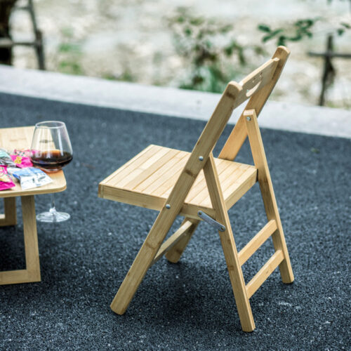 Natural Nan Bamboo Folding Chair Smiley Hollow Backrest Portable Solid Bamboo Side Chair Indoor Outdoor Dining Stool - Sol...