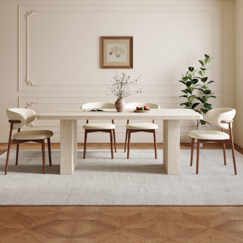 Travertine‑Effect Sintered Stone Dining Table Rectangular Cave Stone Look Slab Table for Modern Home Dining Room - Dinin...