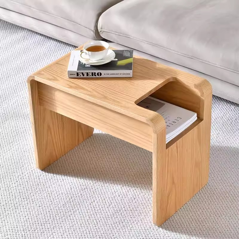 Minimalist Modern Solid Wood Sofa Side Table Living Room Coffee Table Storable Portable Home Furniture Bedroom Balcony Dec...