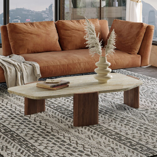 Irregular‑Shaped Rectangular Natural Travertine Coffee Table - Coffee table - QONKA HOME