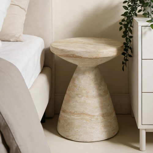 Beige Travertine-Look  End Table - Coffee table - QONKA HOME