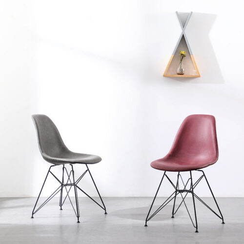PU Leather Upholstered Dining Chair with Black Wire Metal Legs Modern Shell Side Chair - Metal dining chair - QONKA HOME
