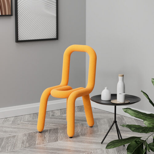 Creative Curved Tube Dining Chair Cashmere Fabric High Resilience Sponge Metal Frame Accent Chair - Metal dining chair - Q...