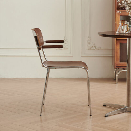 Vintage Dining Chair Electroplated Metal Frame Solid Wood Seat & Backrest Armchair - Metal dining chair - QONKA HOME