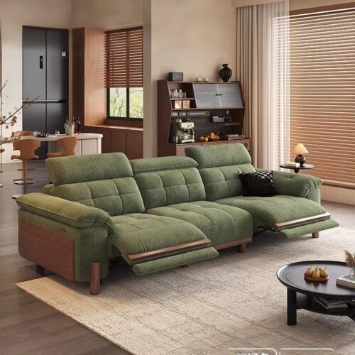Cream Electric Reclining Fabric Sectional Sofa - Sofa - QONKA HOME