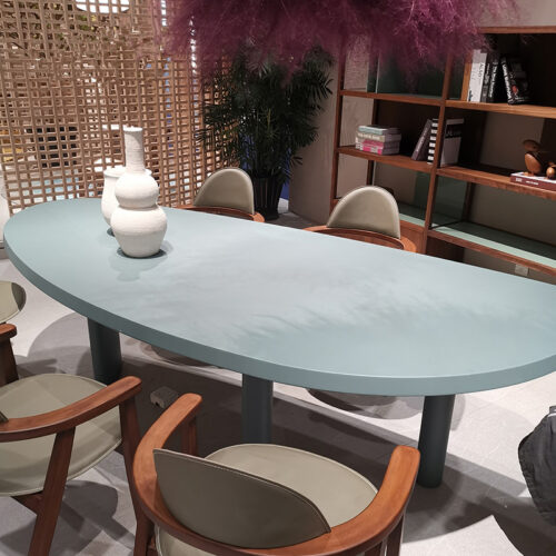 Oval Solid Pine Dining Table Matte Monochrome Finish Multi Cylinder Legs Minimalist Japandi Dining Table for Dining Room -...