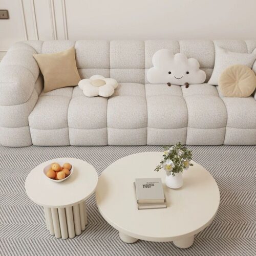 Nordic Minimalist Off-White Round Coffee Table Set - Coffee table - QONKA HOME