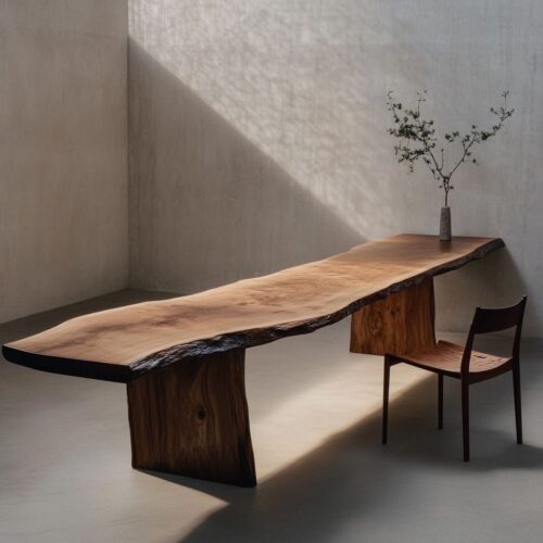 Live Edge Solid Pine Dining Table Natural Slab Plank Table Block Leg Wabi Sabi Solid Wood Dining Table - Dining table - QO...