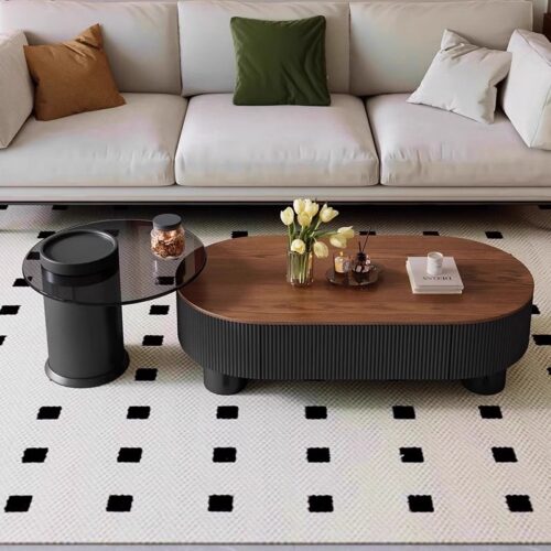 Curved Frame Wooden Nesting Coffee Table Set With Storage Drawer - Coffee table - QONKA HOME