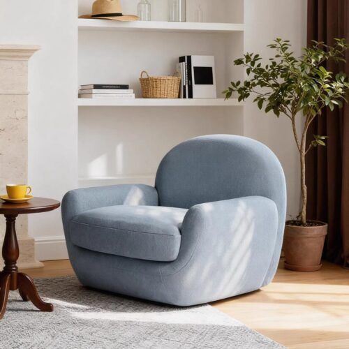 Italian Minimalist Cream Retro Swivel Accent Chair - Living room furniture - QONKA HOME