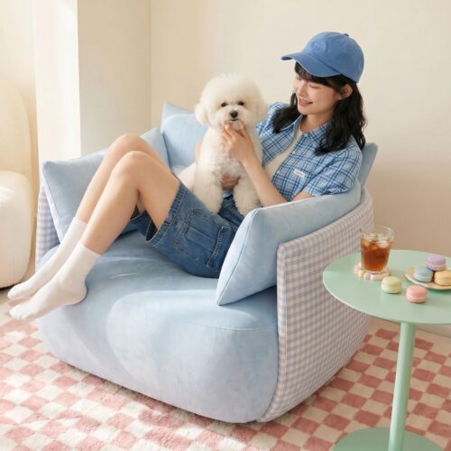 Blue Checkered Single Armchair - Living room furniture - QONKA HOME