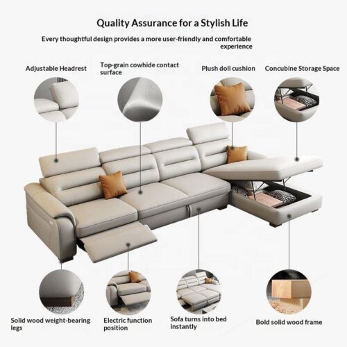 High-end Italian-style Genuine Leather Wood Frame Sofa - Sofa - QONKA HOME