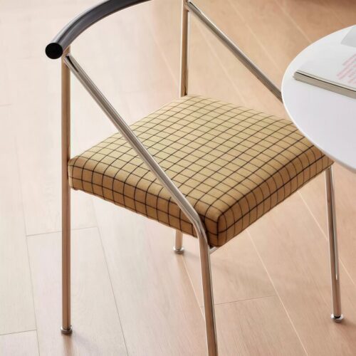 Dining Chair With White Ash Wood Backrest Stainless Steel Frame Fabric Upholstered Cushion Modern Minimalist Side Chair Fo...