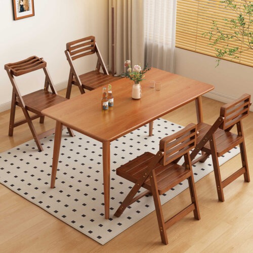 Natural Bamboo Folding Dining Chair Slatted Hollow Backrest Solid Bamboo Foldable Side Chair Indoor Balcony Patio - Solid ...