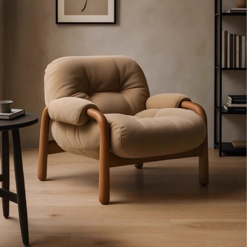 Wabi-sabi-style Solid Wood Single-Seater Sofa Chair - Living room furniture - QONKA HOME