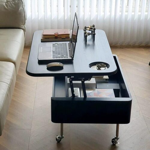 Multifunctional Lift Top Coffee Table, Solid Wood Storage Coffee Table With Wheels & Cup Holder - Coffee table - QONK...