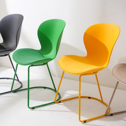 Modern Plastic Dining Chair Sled Metal Base Upholstered Seat Side Chair Multi‑Color Option for Kitchen Dining Room - Din...