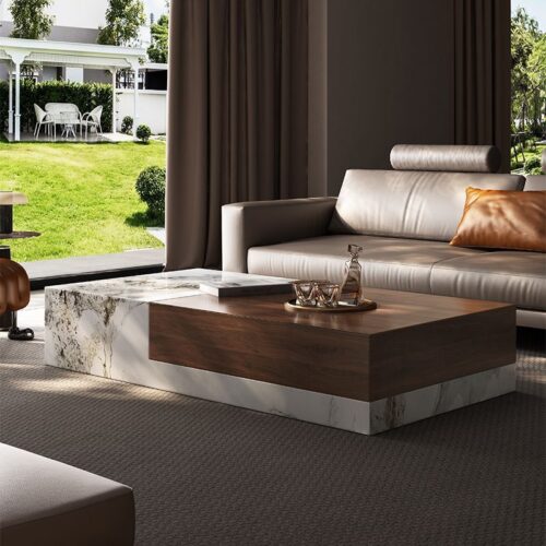 Modern Square Storage Coffee Table, Sintered Stone & Wood - Coffee table - QONKA HOME