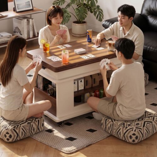 4-in-1 Mobile Lift Top Coffee Table, Convertible Dining Desk with Storage - Coffee table - QONKA HOME