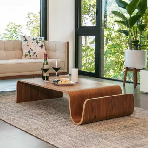 Minimalist Bent Wood Side Table Nordic Sofa End Table with Magazine Holder Living Room Coffee Table - Coffee table - QONKA...