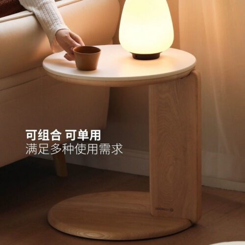 Nordic Style Oak Solid Wood & Sintered Stone Coffee Table Set, Rectangle & Round Available - Bedside table - QON...