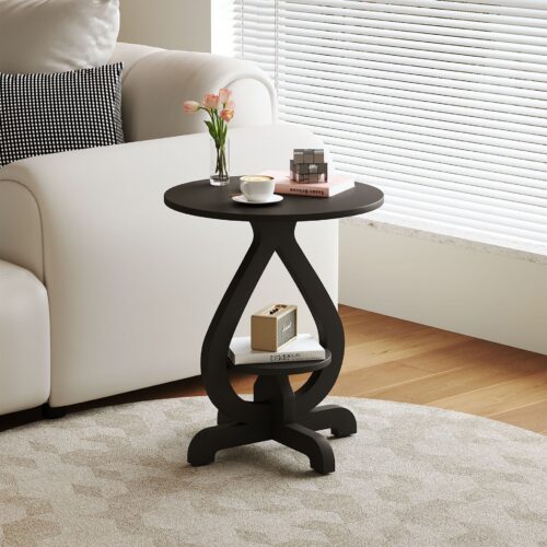 Cream White Round Sofa Side Table mdf Density Fiberboard Accent End Table - Bedside table - QONKA HOME